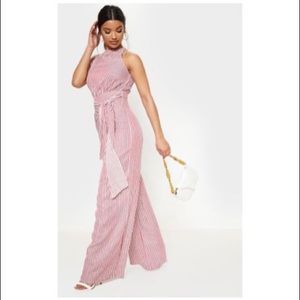 Rust Stripe Tie Waist Detail Jumpsuit